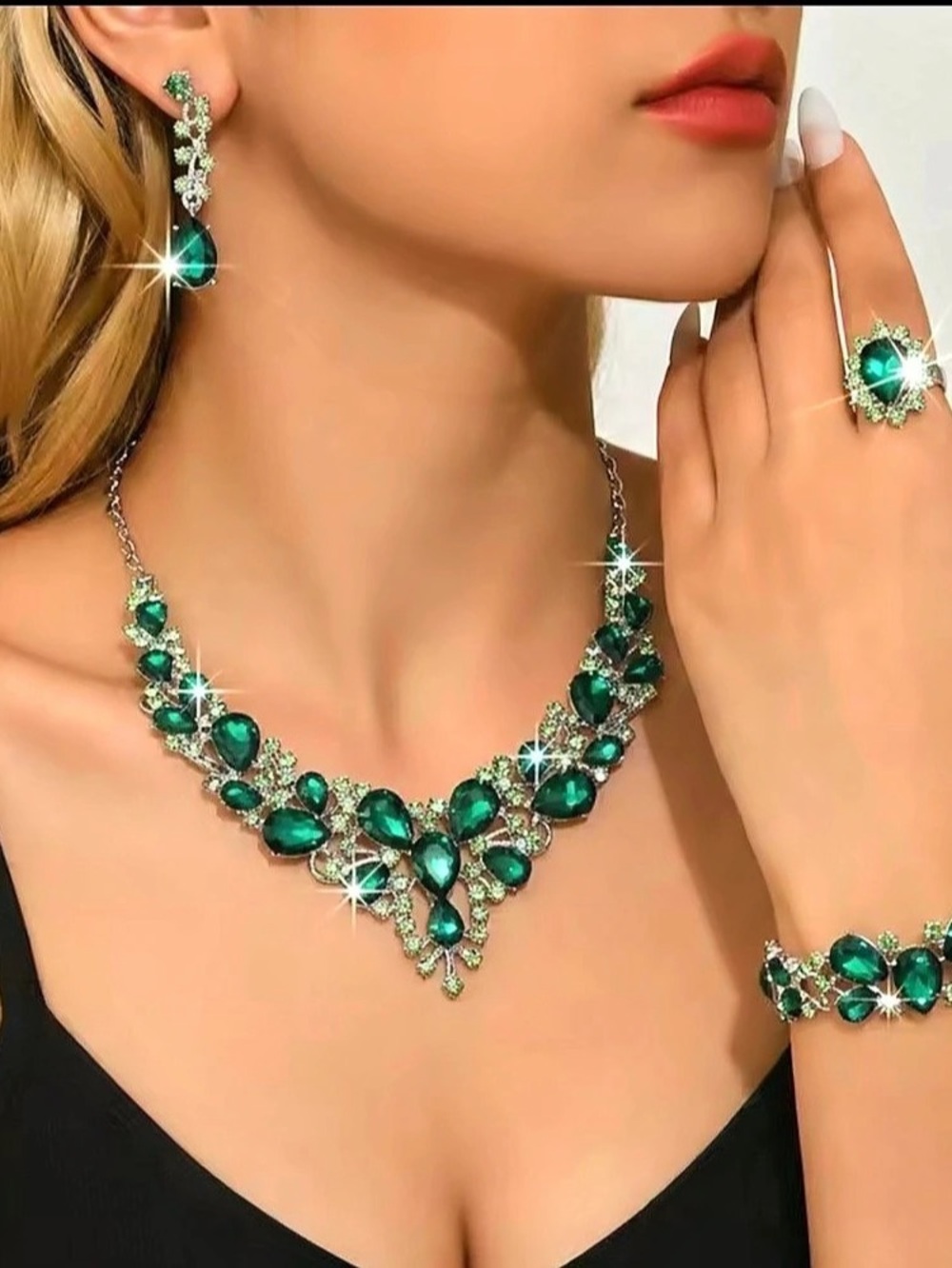 New Green Crystal Jewelry Set